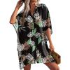 Ekouaer Women’s Swimsuit Cover Up 3/4 Sleeve Beachwear Bikini Coverups Button Down Oversized Cover Up Shirt S-3XL(Black Colorful Leaf)