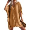 Ekouaer Women’s Swimsuit Cover Up 3/4 Sleeve Beachwear Bikini Coverups Button Down Oversized Cover Up Shirt S-3XL(Camel)
