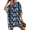 Ekouaer Women’s Swimsuit Cover Up 3/4 Sleeve Beachwear Bikini Coverups Button Down Oversized Cover Up Shirt S-3XL(Dark Blue White Floral)