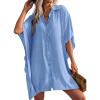 Ekouaer Women’s Swimsuit Cover Up 3/4 Sleeve Beachwear Bikini Coverups Button Down Oversized Cover Up Shirt S-3XL(Light Blue)