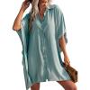 Ekouaer Women’s Swimsuit Cover Up 3/4 Sleeve Beachwear Bikini Coverups Button Down Oversized Cover Up Shirt S-3XL(Light Green)