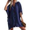 Ekouaer Women’s Swimsuit Cover Up 3/4 Sleeve Beachwear Bikini Coverups Button Down Oversized Cover Up Shirt S-3XL(Navy Blue)