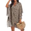 Ekouaer Women’s Swimsuit Cover Up 3/4 Sleeve Beachwear Bikini Coverups Button Down Oversized Cover Up Shirt S-3XL(Pat1-leopard)