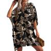 Ekouaer Women’s Swimsuit Cover Up 3/4 Sleeve Beachwear Bikini Coverups Button Down Oversized Cover Up Shirt S-3XL(Pat4-leaf)
