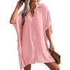 Ekouaer Women’s Swimsuit Cover Up 3/4 Sleeve Beachwear Bikini Coverups Button Down Oversized Cover Up Shirt S-3XL(Pink)