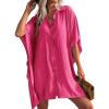 Ekouaer Women’s Swimsuit Cover Up 3/4 Sleeve Beachwear Bikini Coverups Button Down Oversized Cover Up Shirt S-3XL(Rose)