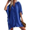 Ekouaer Women’s Swimsuit Cover Up 3/4 Sleeve Beachwear Bikini Coverups Button Down Oversized Cover Up Shirt S-3XL(Snorkel Blue)
