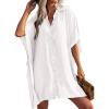 Ekouaer Women’s Swimsuit Cover Up 3/4 Sleeve Beachwear Bikini Coverups Button Down Oversized Cover Up Shirt S-3XL(White)