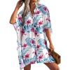 Ekouaer Women’s Swimsuit Cover Up 3/4 Sleeve Beachwear Bikini Coverups Button Down Oversized Cover Up Shirt S-3XL(White Red Floral)