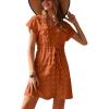 Ekouaer Womens Swimsuit Cover Up Swiss Dots Chiffon Bikini Beachwear Flowy Pom Pom Coverups(A-caramel)