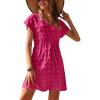 Ekouaer Womens Swimsuit Cover Up Swiss Dots Chiffon Bikini Beachwear Flowy Pom Pom Coverups(A-rose)