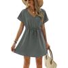 Ekouaer Womens Swimsuit Coverup Short Sleeve Beach Cover Up Dress V Neck Bikini Beachwear(Grey2-01)