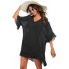 Ekouaer Womens Swimsuit Coverup V Neck Bathing Suit Beach Dress Sexy Ruffle Sleeves Bikini Cover Up Loose Top XS-3XL(01 Black)