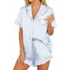 HOTOUCH Womens Satin Pajamas Set Button Down 2 Piece Silk Pjs Shorts Set Ruffle Lingerie Notch Collar Sleepwear(Blue Leopard)