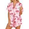 HOTOUCH Womens Satin Pajamas Set Button Down 2 Piece Silk Pjs Shorts Set Ruffle Lingerie Notch Collar Sleepwear(Bow)
