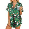 HOTOUCH Womens Satin Pajamas Set Button Down 2 Piece Silk Pjs Shorts Set Ruffle Lingerie Notch Collar Sleepwear(Christmas Green)