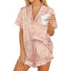 HOTOUCH Womens Satin Pajamas Set Button Down 2 Piece Silk Pjs Shorts Set Ruffle Lingerie Notch Collar Sleepwear(Coffee Leopard)