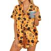 HOTOUCH Womens Satin Pajamas Set Button Down 2 Piece Silk Pjs Shorts Set Ruffle Lingerie Notch Collar Sleepwear(Halloween)