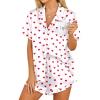 HOTOUCH Womens Satin Pajamas Set Button Down 2 Piece Silk Pjs Shorts Set Ruffle Lingerie Notch Collar Sleepwear(Heart)