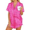 HOTOUCH Womens Satin Pajamas Set Button Down 2 Piece Silk Pjs Shorts Set Ruffle Lingerie Notch Collar Sleepwear(Hot Pink Leopard)