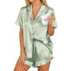 HOTOUCH Womens Satin Pajamas Set Button Down 2 Piece Silk Pjs Shorts Set Ruffle Lingerie Notch Collar Sleepwear(Light Green)