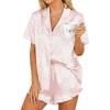 HOTOUCH Womens Satin Pajamas Set Button Down 2 Piece Silk Pjs Shorts Set Ruffle Lingerie Notch Collar Sleepwear(Pink Leopard)