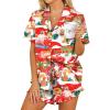 HOTOUCH Womens Satin Pajamas Set Button Down 2 Piece Silk Pjs Shorts Set Ruffle Lingerie Notch Collar Sleepwear(Santa Claus)