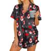 HOTOUCH Womens Satin Pajamas Set Button Down 2 Piece Silk Pjs Shorts Set Ruffle Lingerie Notch Collar Sleepwear(Snowman)