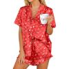 HOTOUCH Womens Satin Pajamas Set Button Down 2 Piece Silk Pjs Shorts Set Ruffle Lingerie Notch Collar Sleepwear(Teddy Bear-a)