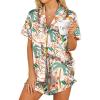 HOTOUCH Womens Satin Pajamas Set Button Down 2 Piece Silk Pjs Shorts Set Ruffle Lingerie Notch Collar Sleepwear(Vitality Flower)