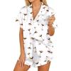 HOTOUCH Womens Satin Pajamas Set Button Down 2 Piece Silk Pjs Shorts Set Ruffle Lingerie Notch Collar Sleepwear(Wine Glass)