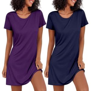 Ekouaer 2 Pack Nightgowns for Women Sleepshirt Short Sleeve Night Shirts Soft Sleep Dress Classic NightDress S-XXL(Navy Blue+dark Purple)
