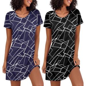 Ekouaer 2 Pack Nightgowns for Women Sleepshirt Short Sleeve Night Shirts Soft Sleep Dress Classic NightDress S-XXL(Navy White Stripe+black White Stripe)