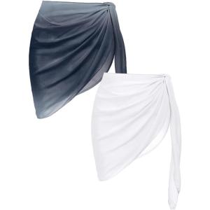 Ekouaer 2 Pieces Women Beach Sarongs Sheer Cover Ups Chiffon Bikini Wrap Skirt for Swimwear S-XXL(White/Black Gradient)