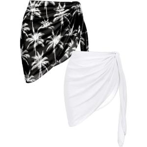 Ekouaer 2 Pieces Women Beach Sarongs Sheer Cover Ups Chiffon Bikini Wrap Skirt for Swimwear S-XXL(White/Coconut Tree)