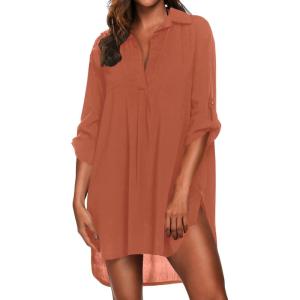 Ekouaer Beach Cover Ups for Women Bikini Swimsuit Coverup Beach Dress Shirt(Caramel)