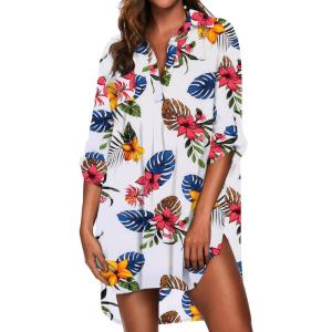 Ekouaer Beach Cover Ups for Women Bikini Swimsuit Coverup Beach Dress Shirt(Dh681-tropical Print)