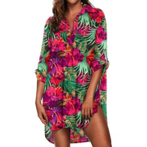 Ekouaer Beach Cover Ups for Women Bikini Swimsuit Coverup Beach Dress Shirt(Dh690-tropical Print)