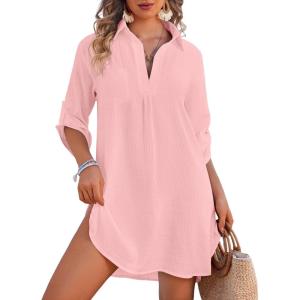 Ekouaer Beach Cover Ups for Women Bikini Swimsuit Coverup Beach Dress Shirt(Pink)