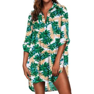 Ekouaer Beach Cover Ups for Women Bikini Swimsuit Coverup Beach Dress Shirt(Zw600-tropical Print)