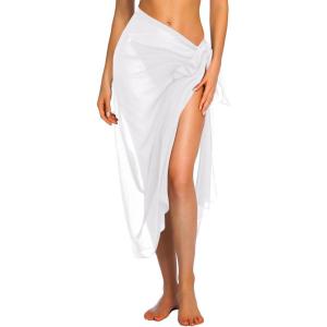 Ekouaer Women Sarong Swimsuit Coverups Chiffon Long Bikini Wraps Sheer Beach Bathing Suit Cover Up(1-white)