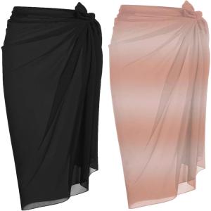 Ekouaer Women Sarong Swimsuit Coverups Chiffon Long Bikini Wraps Sheer Beach Bathing Suit Cover Up(Black/Brown Gradient)