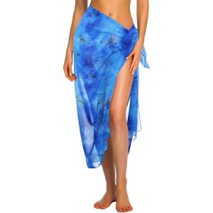 Ekouaer Women Sarong Swimsuit Coverups Chiffon Long Bikini Wraps Sheer Beach Bathing Suit Cover Up(Blue Tie-dye)