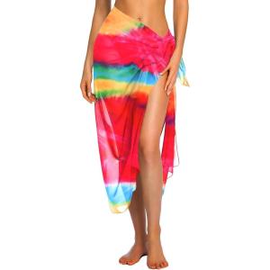 Ekouaer Women Sarong Swimsuit Coverups Chiffon Long Bikini Wraps Sheer Beach Bathing Suit Cover Up(Colorful Rainbow)