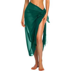 Ekouaer Women Sarong Swimsuit Coverups Chiffon Long Bikini Wraps Sheer Beach Bathing Suit Cover Up(Dark Green)