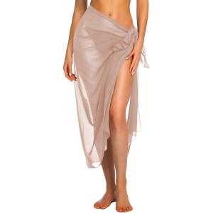 Ekouaer Women Sarong Swimsuit Coverups Chiffon Long Bikini Wraps Sheer Beach Bathing Suit Cover Up(Dark Khaki)