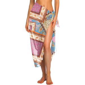 Ekouaer Women Sarong Swimsuit Coverups Chiffon Long Bikini Wraps Sheer Beach Bathing Suit Cover Up(Ethnic Style Pink)