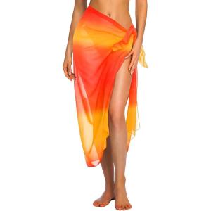 Ekouaer Women Sarong Swimsuit Coverups Chiffon Long Bikini Wraps Sheer Beach Bathing Suit Cover Up(Gradient-orange)