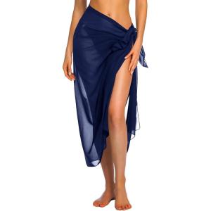 Ekouaer Women Sarong Swimsuit Coverups Chiffon Long Bikini Wraps Sheer Beach Bathing Suit Cover Up(Navy Blue)