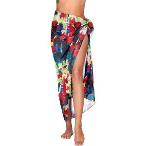 Ekouaer Women Sarong Swimsuit Coverups Chiffon Long Bikini Wraps Sheer Beach Bathing Suit Cover Up(Pat 19)